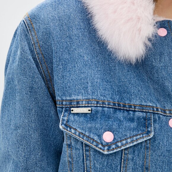 NWT DASTI Women's Sherpa Trucker Collar Jacket – Blue Denim & Pink Sherpa - Picture 6 of 11